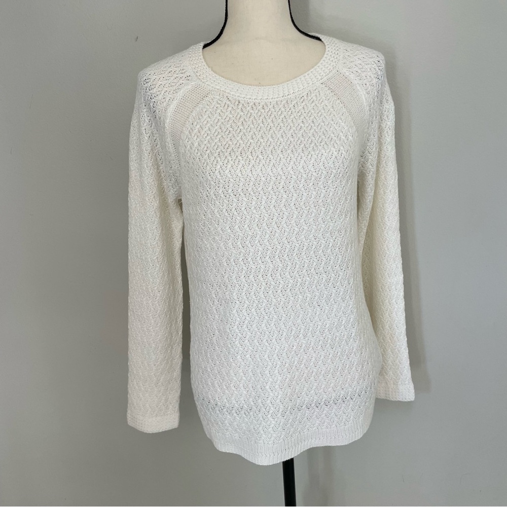 🦃Jones New York White Cable Knit Crew Neck Sweater - Picture 2 of 4